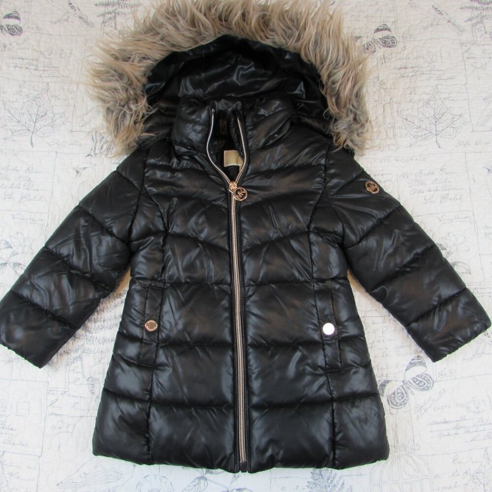 Michael Kors Little Girls Heavy Weight Stadium Jacket Black Rose Gold sz 2T